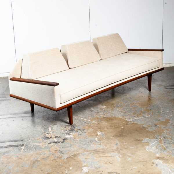 Mid Century Modern Daybed Sofa Couch Bed Cream Solid Walnut Restored 3 Seater NM Vintage