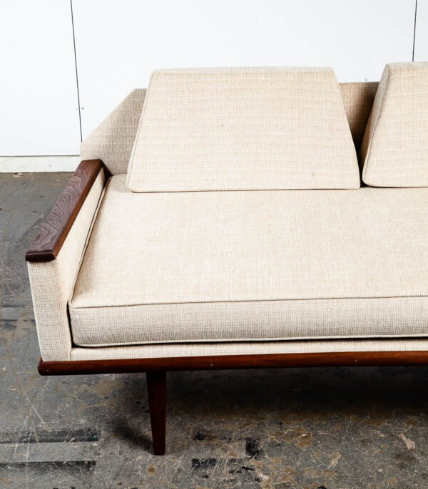 Mid Century Modern Daybed Sofa Couch Bed Cream Solid Walnut Restored 3 Seater NM Vintage - Image 9