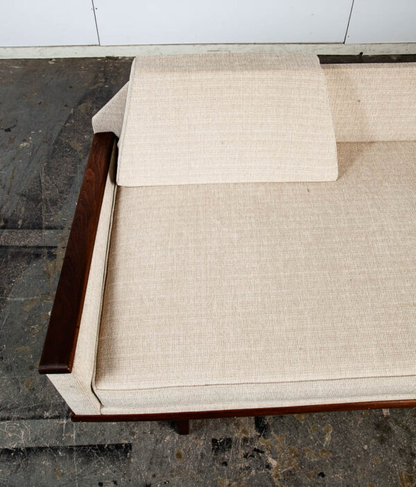 Mid Century Modern Daybed Sofa Couch Bed Cream Solid Walnut Restored 3 Seater NM Vintage - Image 10