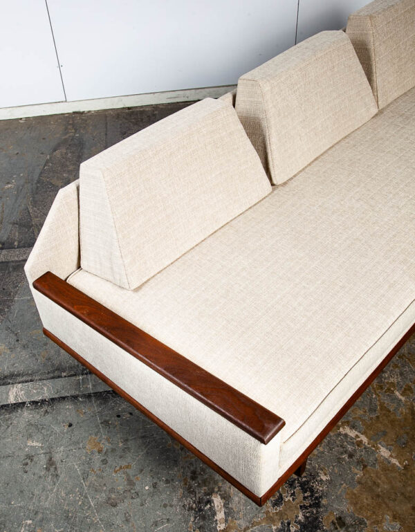 Mid Century Modern Daybed Sofa Couch Bed Cream Solid Walnut Restored 3 Seater NM Vintage - Image 8