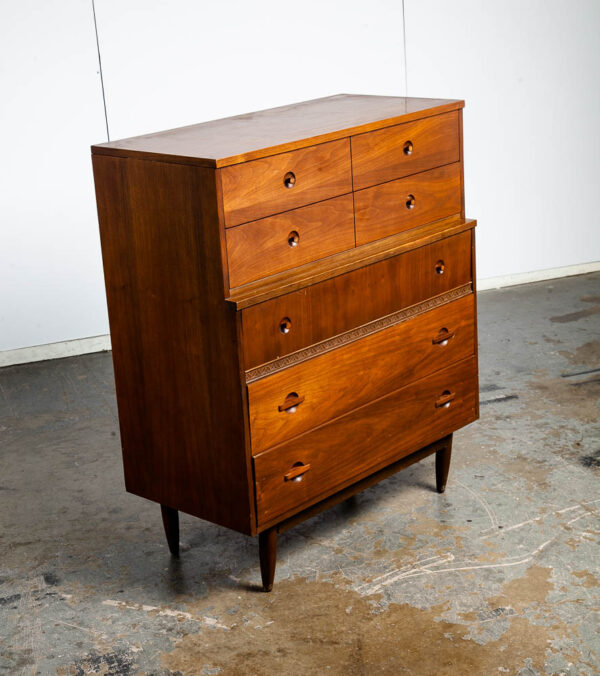 Mid Century Modern Highboy Dresser Walnut LA Period furniture 5 Drawer Chest Mcm - Image 6