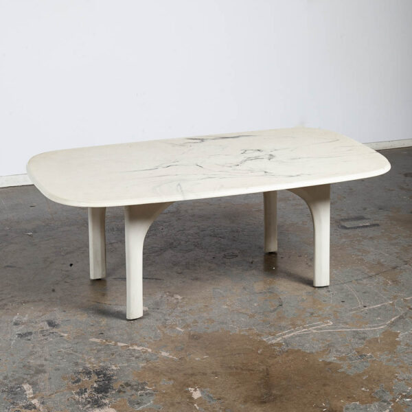 Mid Century Modern Coffee Table Italian White Marble Plaster Rounded Vintage 70s
