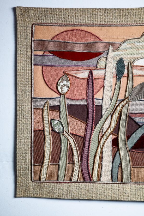 Mid Century Modern Woven Tapestry Art Helen Webber Original Signed Pastels 1987 Hand Woven Floral Sunset - Image 8