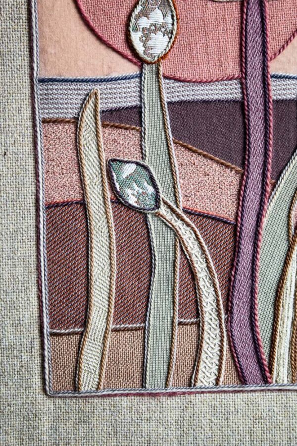 Mid Century Modern Woven Tapestry Art Helen Webber Original Signed Pastels 1987 Hand Woven Floral Sunset - Image 4