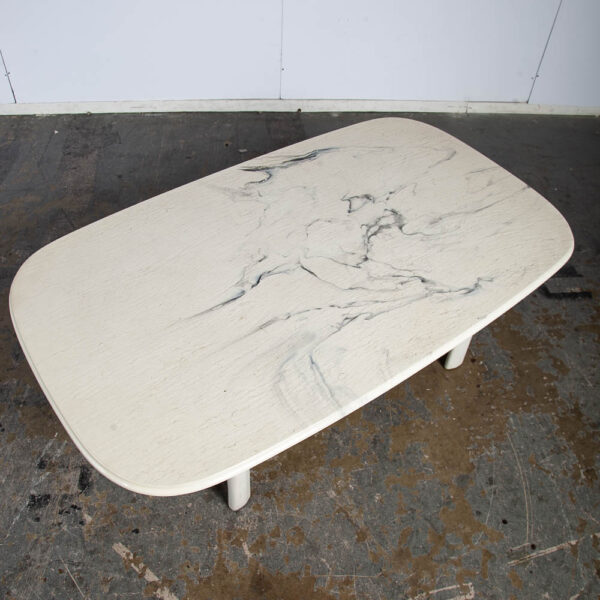 Mid Century Modern Coffee Table Italian White Marble Plaster Rounded Vintage 70s - Image 8