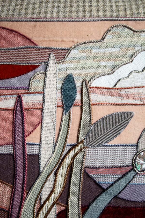 Mid Century Modern Woven Tapestry Art Helen Webber Original Signed Pastels 1987 Hand Woven Floral Sunset - Image 11