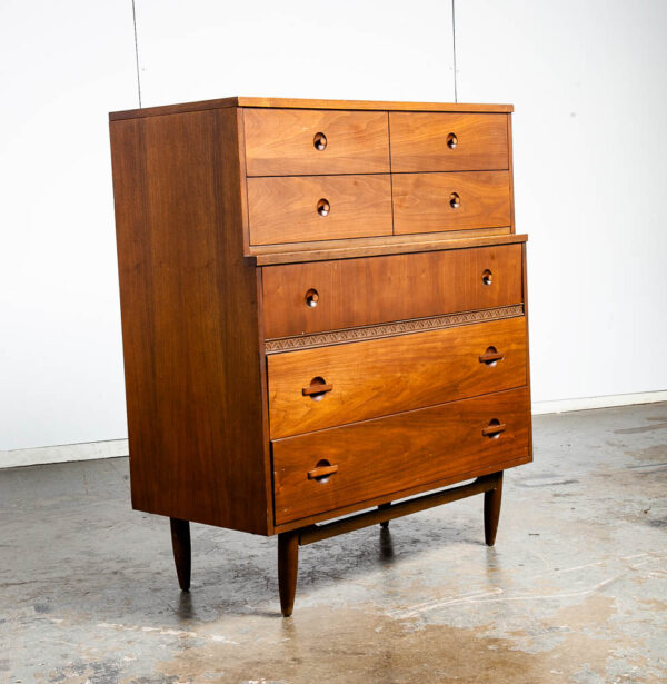 Mid Century Modern Highboy Dresser Walnut LA Period furniture 5 Drawer Chest Mcm