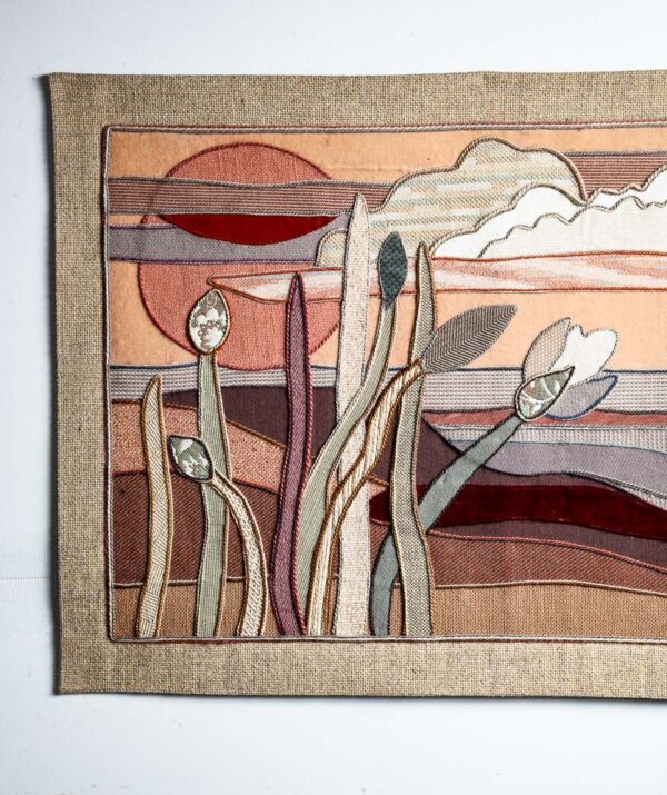 Mid Century Modern Woven Tapestry Art Helen Webber Original Signed Pastels 1987 Hand Woven Floral Sunset - Image 5