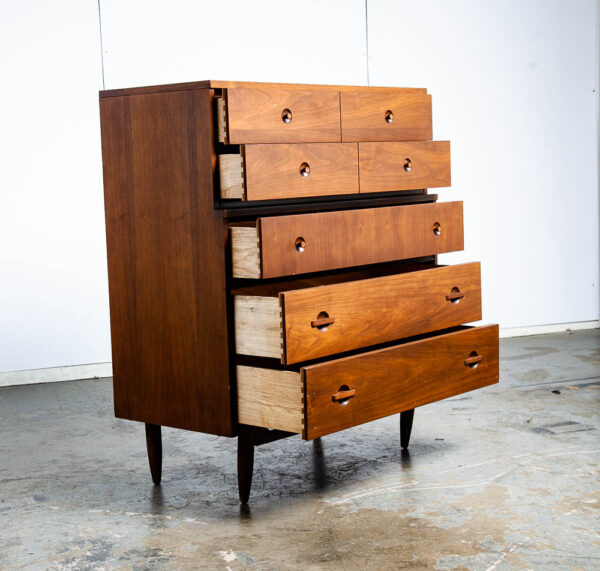 Mid Century Modern Highboy Dresser Walnut LA Period furniture 5 Drawer Chest Mcm - Image 3