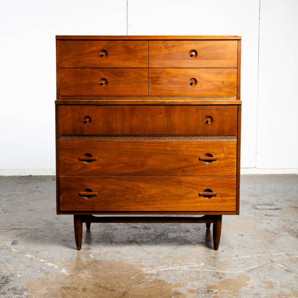 Mid Century Modern Highboy Dresser Walnut LA Period furniture 5 Drawer Chest Mcm - Image 2