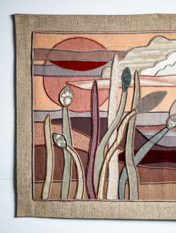 Mid Century Modern Woven Tapestry Art Helen Webber Original Signed Pastels 1987 Hand Woven Floral Sunset - Image 2