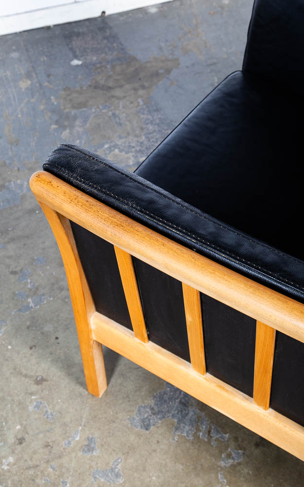 Mid Century Danish Modern Lounge Chair Stouby Worn Leather Black Arm Denmark Vintage - Image 11