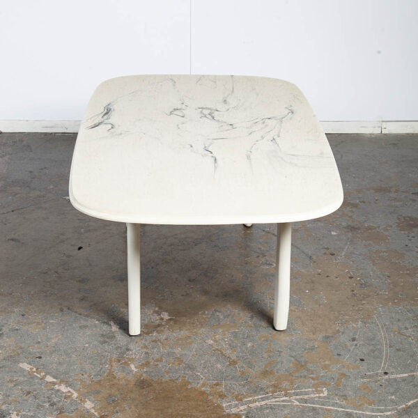 Mid Century Modern Coffee Table Italian White Marble Plaster Rounded Vintage 70s - Image 4