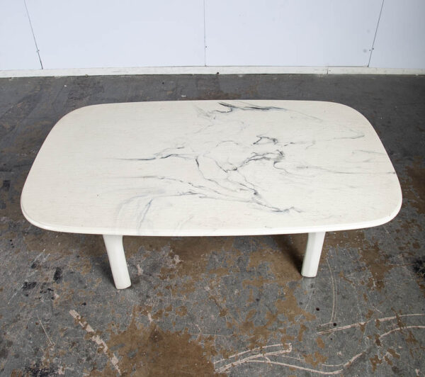 Mid Century Modern Coffee Table Italian White Marble Plaster Rounded Vintage 70s - Image 3
