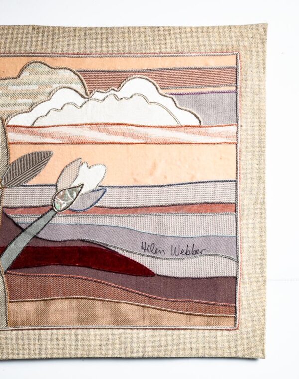 Mid Century Modern Woven Tapestry Art Helen Webber Original Signed Pastels 1987 Hand Woven Floral Sunset - Image 9