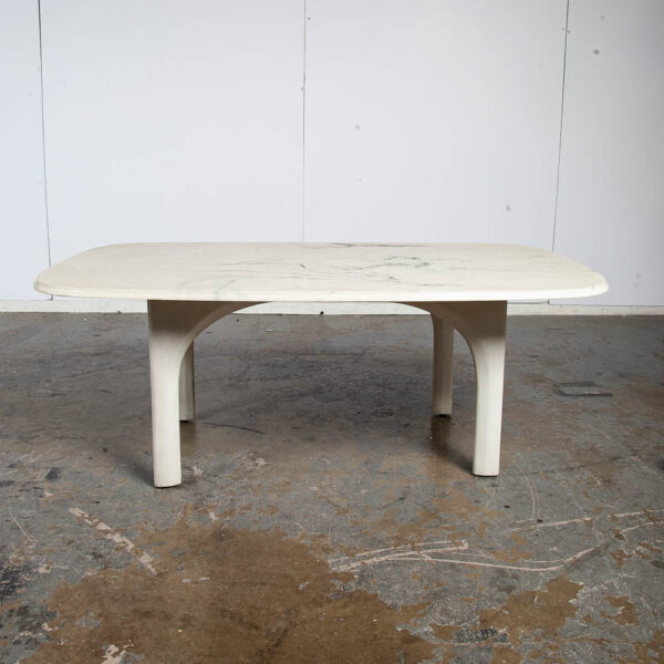 Mid Century Modern Coffee Table Italian White Marble Plaster Rounded Vintage 70s - Image 2
