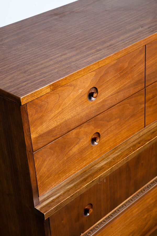 Mid Century Modern Highboy Dresser Walnut LA Period furniture 5 Drawer Chest Mcm - Image 8