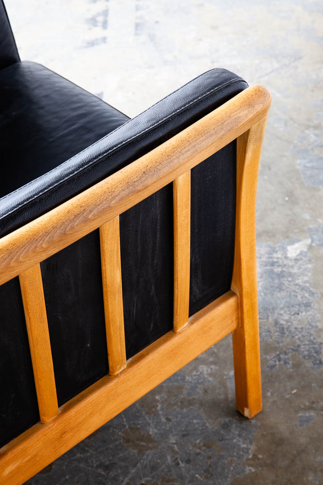 Mid Century Danish Modern Lounge Chair Stouby Worn Leather Black Arm Denmark Vintage - Image 9