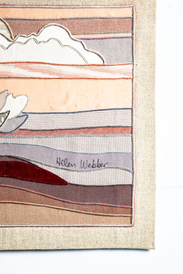 Mid Century Modern Woven Tapestry Art Helen Webber Original Signed Pastels 1987 Hand Woven Floral Sunset - Image 3