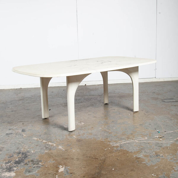 Mid Century Modern Coffee Table Italian White Marble Plaster Rounded Vintage 70s - Image 5