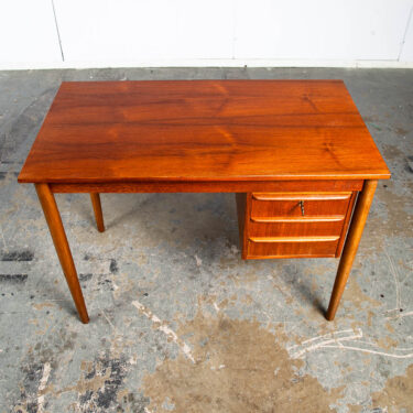 Mid Century Danish Modern Desk Office Teak 3 Drawers Sliding Denmark Locking Vintage