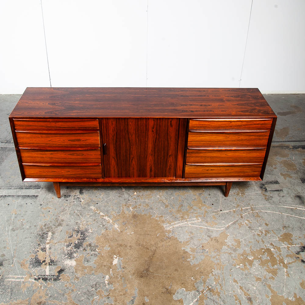 Mid Century Danish Modern Credenza Sideboard Falster Svend Aage Madsen Brazilian Rosewood Tambour Vintage - Image 5