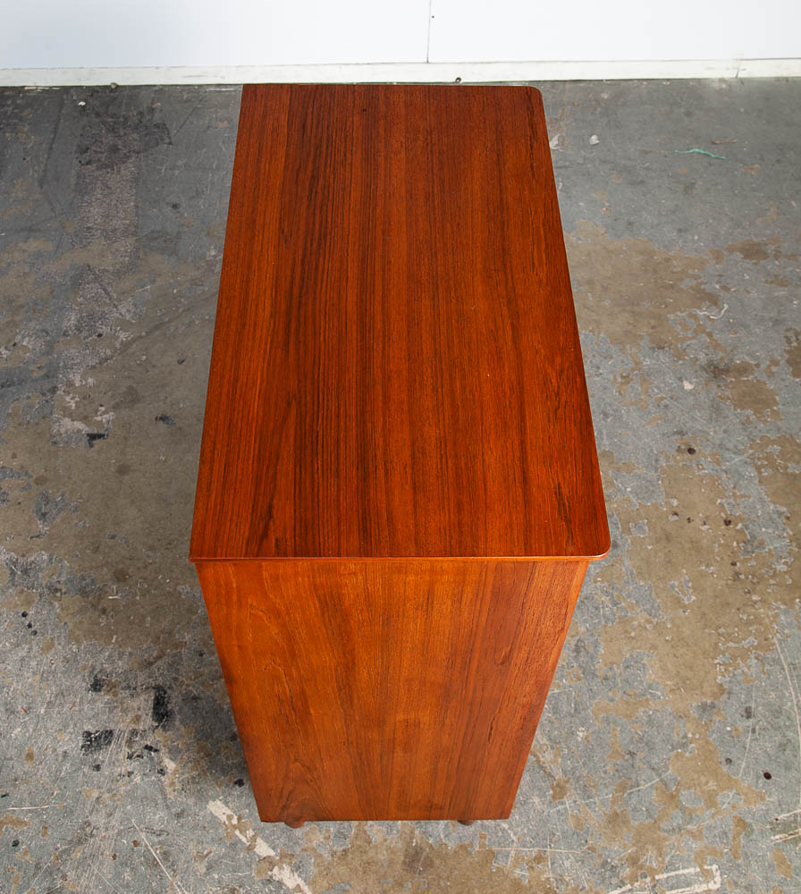 Mid Century Danish Modern Highboy Dresser 6 Drawer Teak Denmark Round Handle Locking Vintage - Image 7