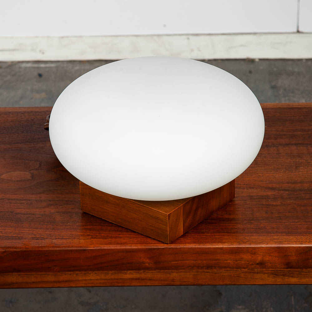 Mid Century Modern Table Lamp Laurel Light Walnut Frosted Glass Vintage Tested Square Cube Mcm