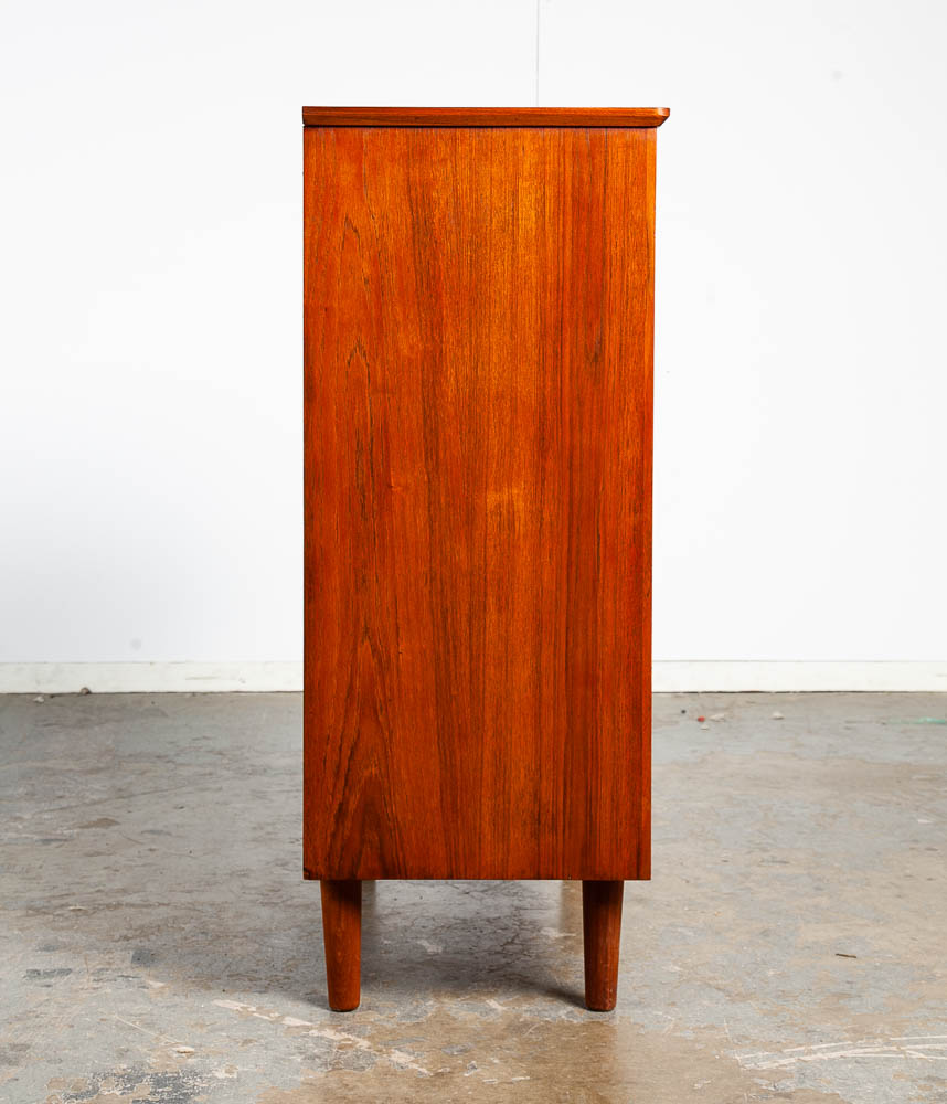 Mid Century Danish Modern Highboy Dresser 6 Drawer Teak Denmark Round Handle Locking Vintage - Image 5