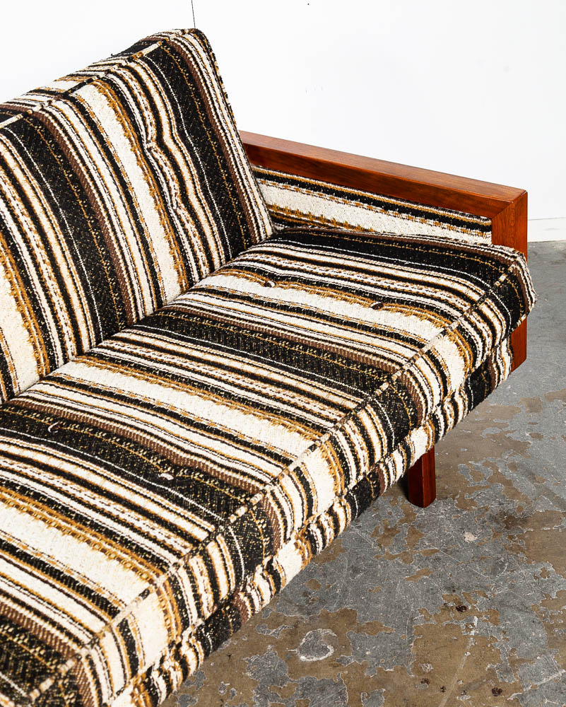 Mid Century Modern Daybed Sofa Couch Bed Cream Solid Walnut Restored 3 Seater NM Vintage - Image 8