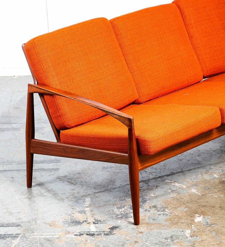 Mid Century Danish Modern Sofa Couch Kai Kristiansen Magnus OlesenPaper Knife Teak Brown Rust Vintage - Image 9