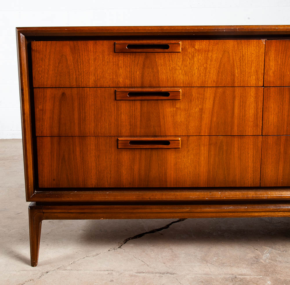 Mid Century Modern Credenza Dresser 6 Drawer Walnut Vintage Mcm Restored Drexel Vintage - Image 5