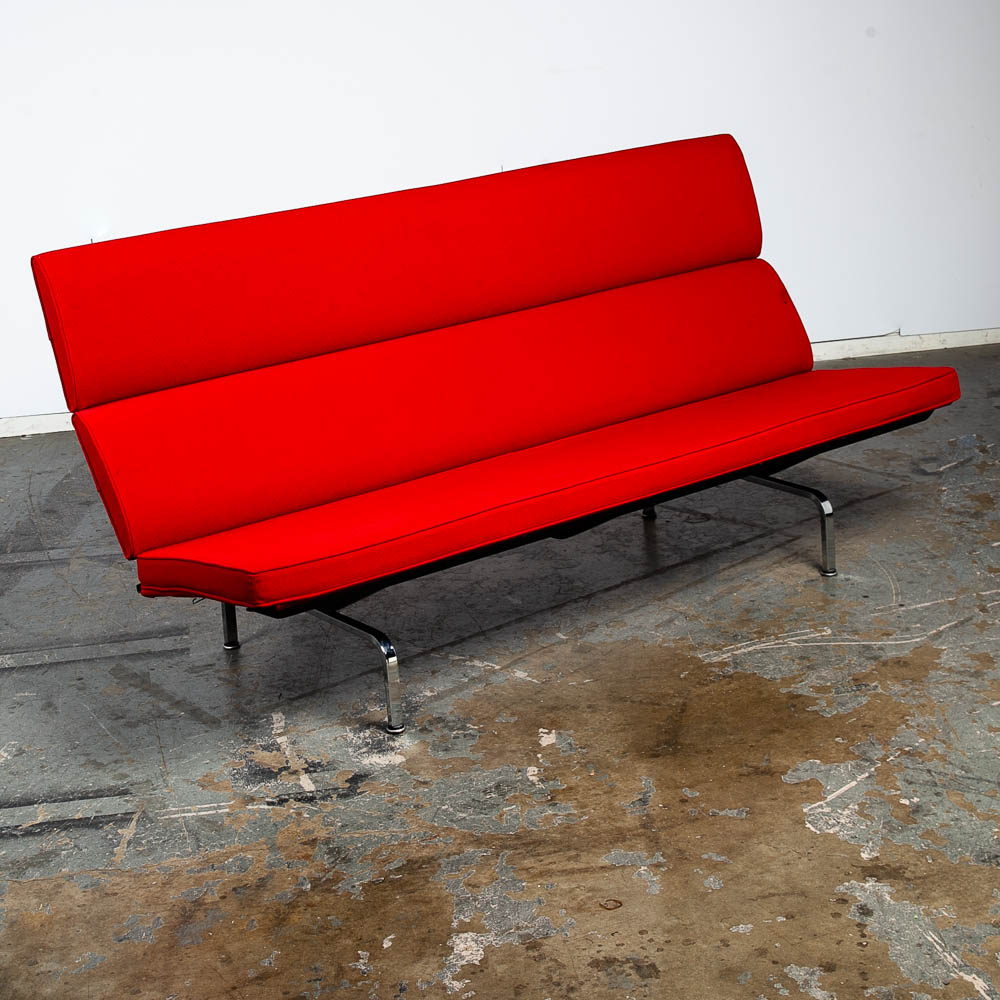 Mid Century Modern Couch Compact Sofa Charles Eames Herman Miller Red Vintage - Image 6