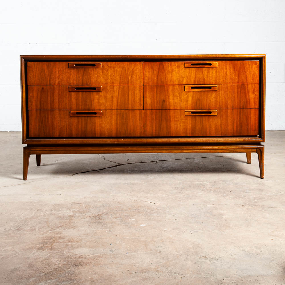 Mid Century Modern Credenza Dresser 6 Drawer Walnut Vintage Mcm Restored Drexel Vintage - Image 2