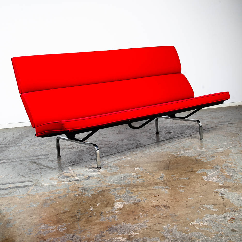 Mid Century Modern Couch Compact Sofa Charles Eames Herman Miller Red Vintage