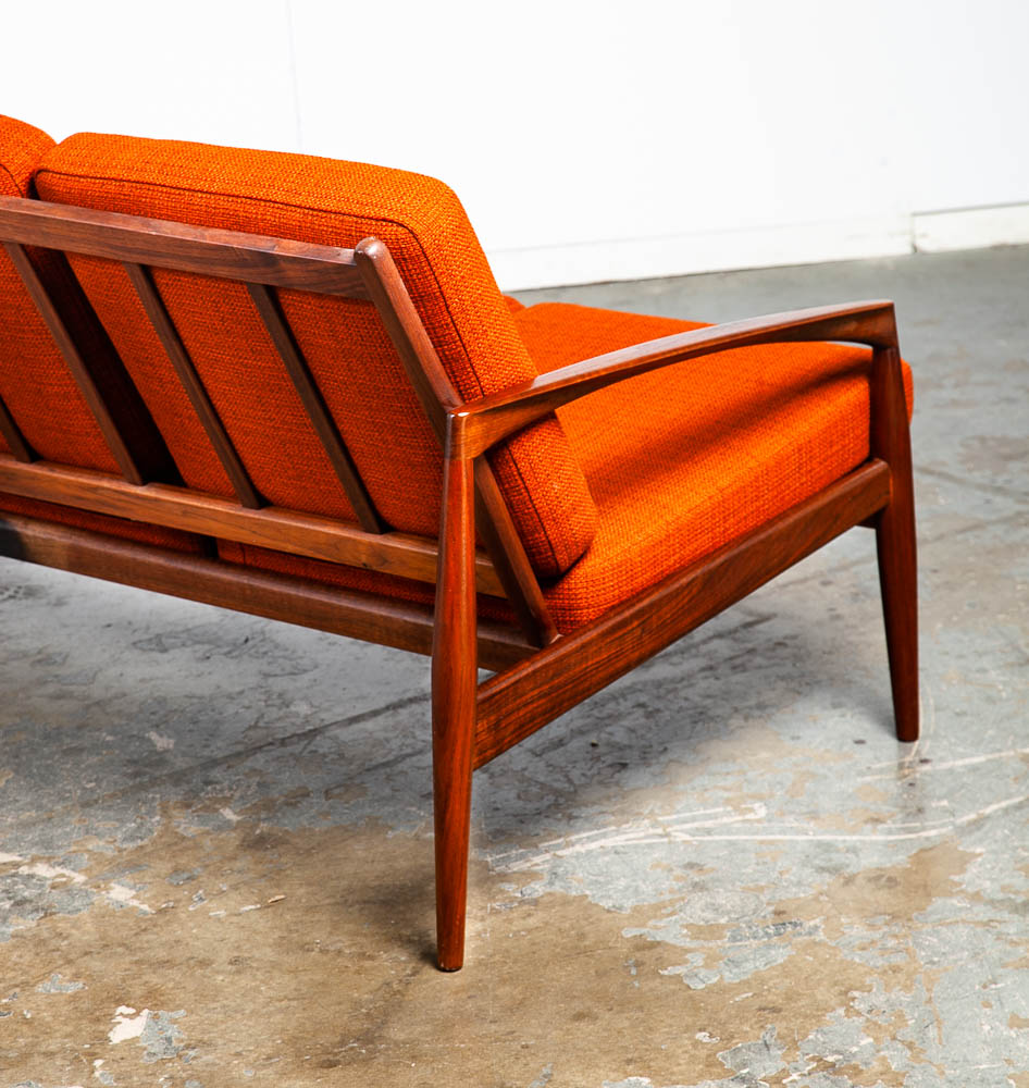 Mid Century Danish Modern Sofa Couch Kai Kristiansen Magnus OlesenPaper Knife Teak Brown Rust Vintage - Image 11