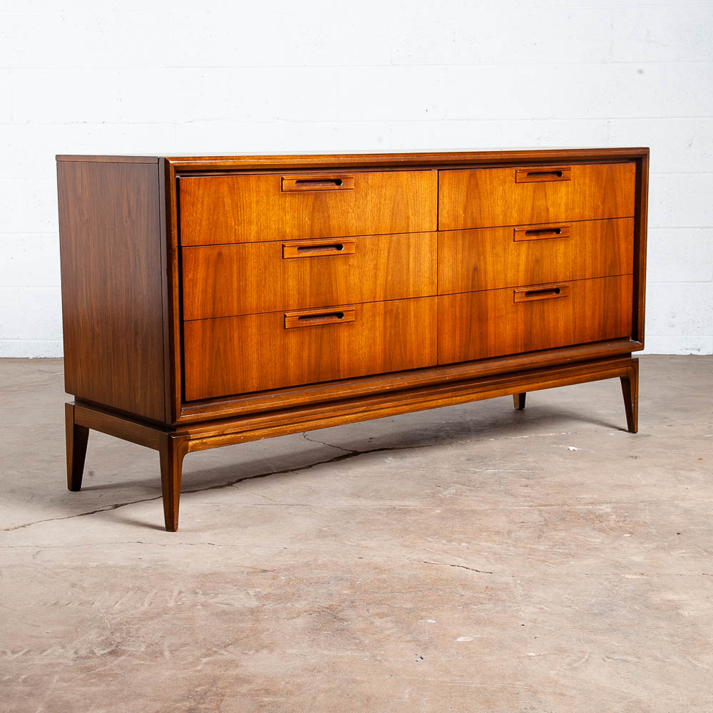 Mid Century Modern Credenza Dresser 6 Drawer Walnut Vintage Mcm Restored Drexel Vintage