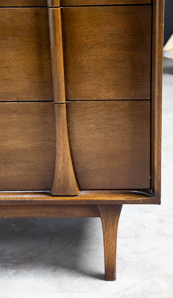 Mid Century Modern Dresser Highboy Tall Vintage Walnut Red Lion Chest 5 Drawers - Image 8