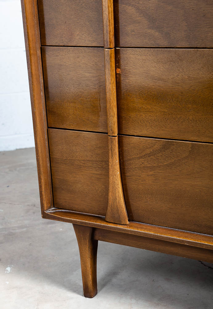 Mid Century Modern Dresser Highboy Tall Vintage Walnut Red Lion Chest 5 Drawers - Image 9