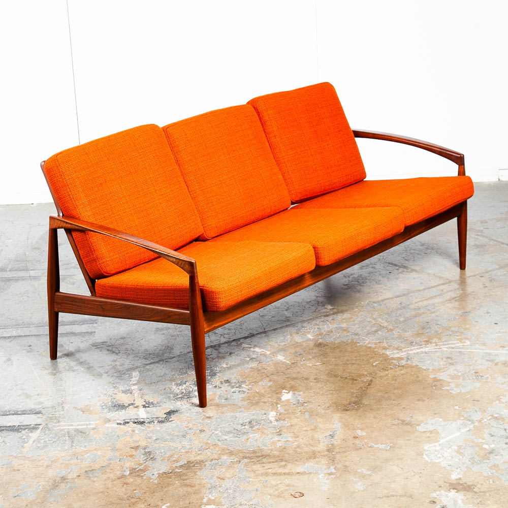 Mid Century Danish Modern Sofa Couch Kai Kristiansen Magnus OlesenPaper Knife Teak Brown Rust Vintage - Image 5