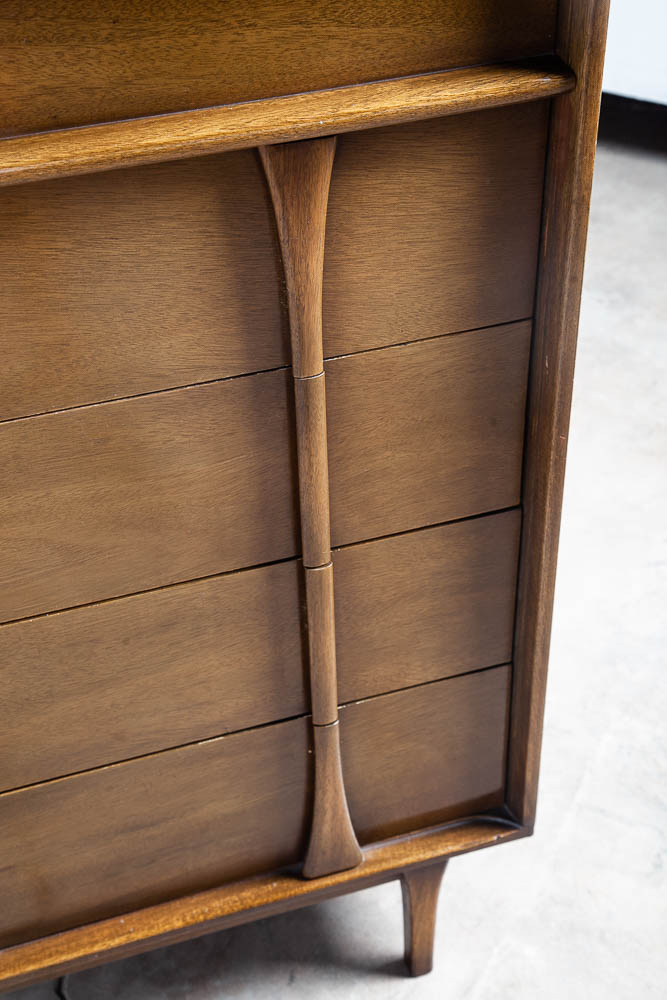 Mid Century Modern Dresser Highboy Tall Vintage Walnut Red Lion Chest 5 Drawers - Image 11