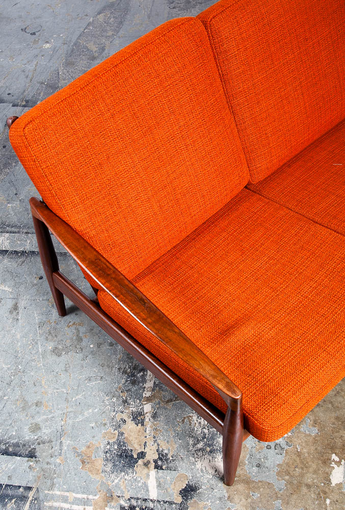 Mid Century Danish Modern Sofa Couch Kai Kristiansen Magnus OlesenPaper Knife Teak Brown Rust Vintage - Image 12