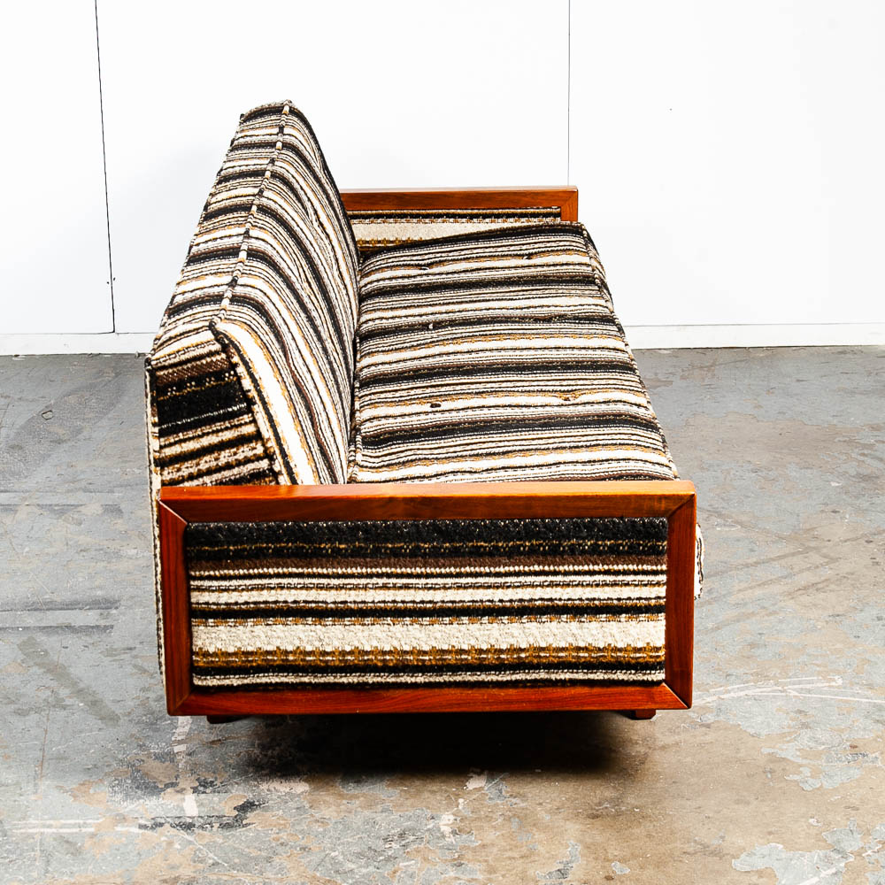 Mid Century Modern Daybed Sofa Couch Bed Cream Solid Walnut Restored 3 Seater NM Vintage - Image 4