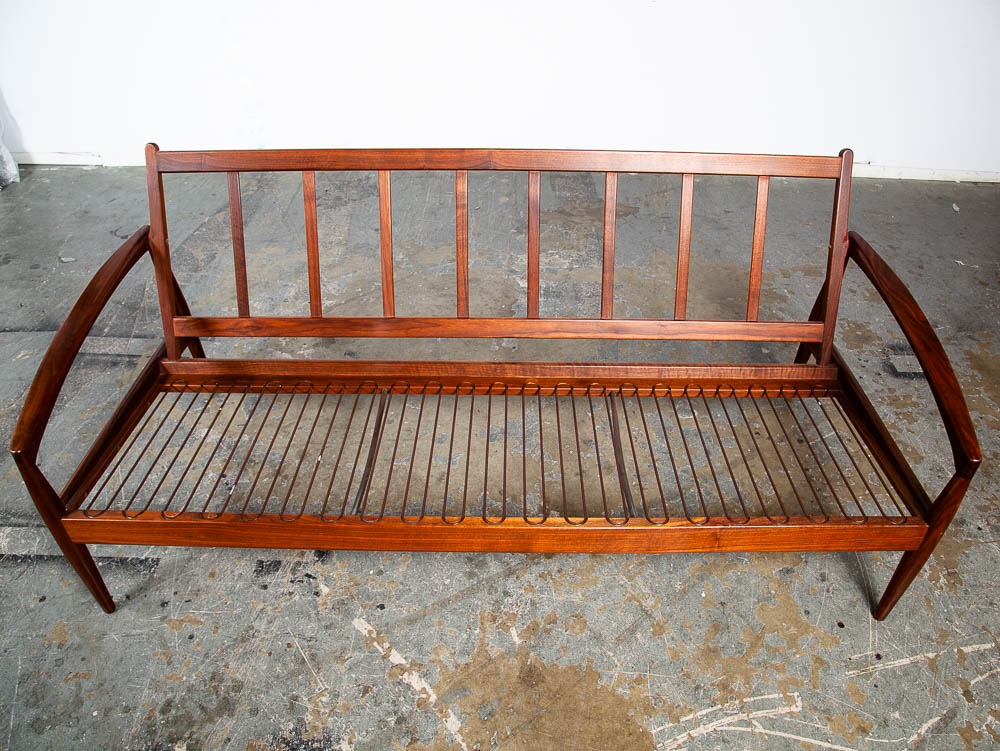 Mid Century Danish Modern Sofa Couch Kai Kristiansen Magnus OlesenPaper Knife Teak Brown Rust Vintage - Image 6