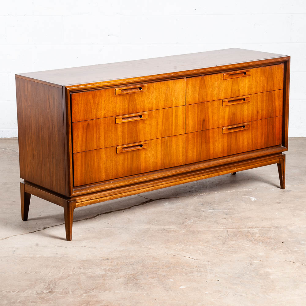Mid Century Modern Credenza Dresser 6 Drawer Walnut Vintage Mcm Restored Drexel Vintage - Image 4