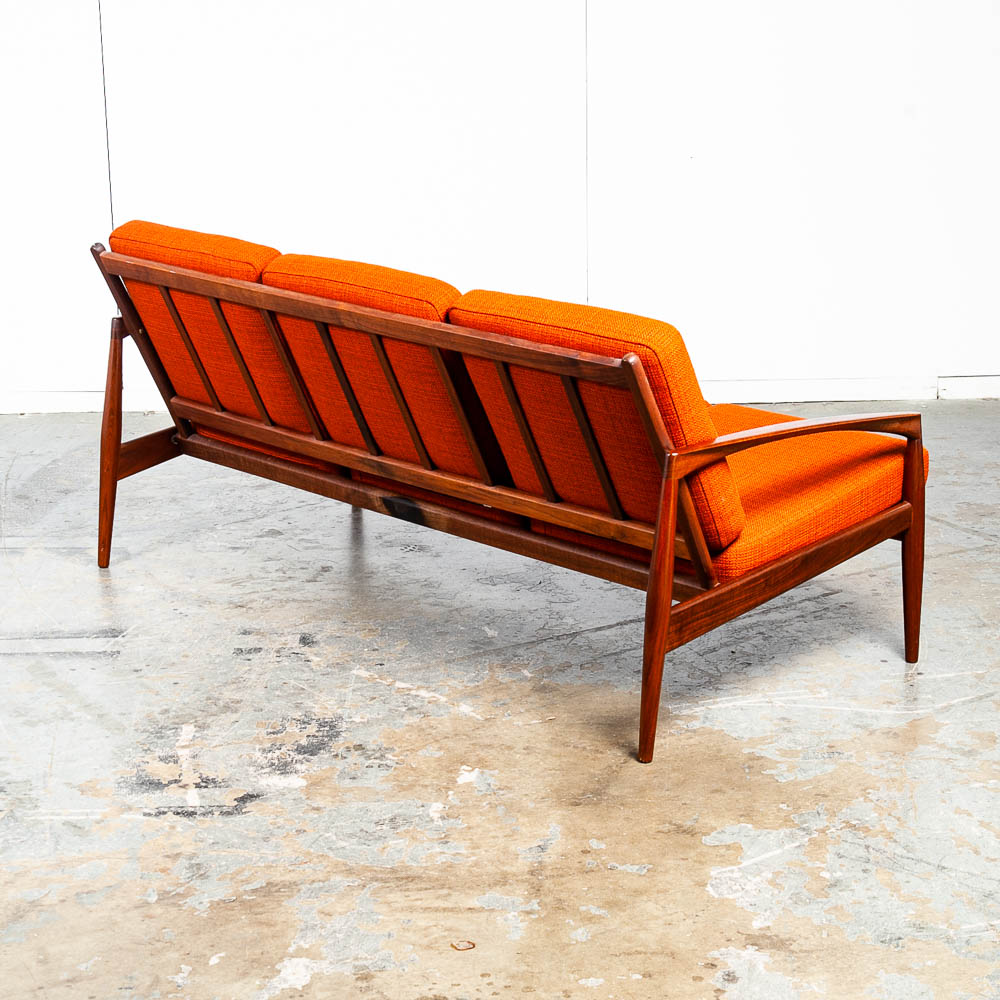 Mid Century Danish Modern Sofa Couch Kai Kristiansen Magnus OlesenPaper Knife Teak Brown Rust Vintage - Image 4