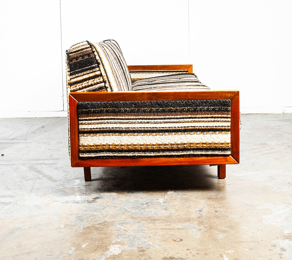 Mid Century Modern Daybed Sofa Couch Bed Cream Solid Walnut Restored 3 Seater NM Vintage - Image 6