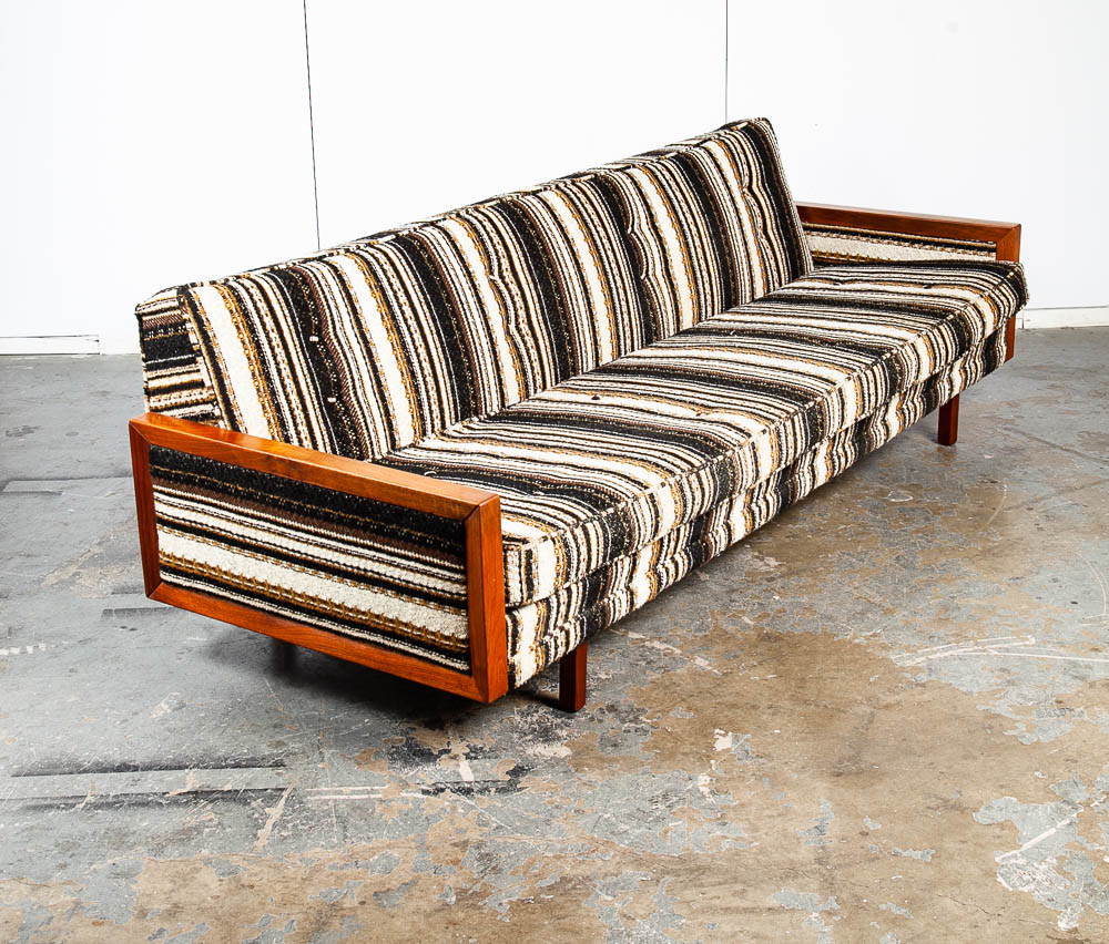Mid Century Modern Daybed Sofa Couch Bed Cream Solid Walnut Restored 3 Seater NM Vintage - Image 5