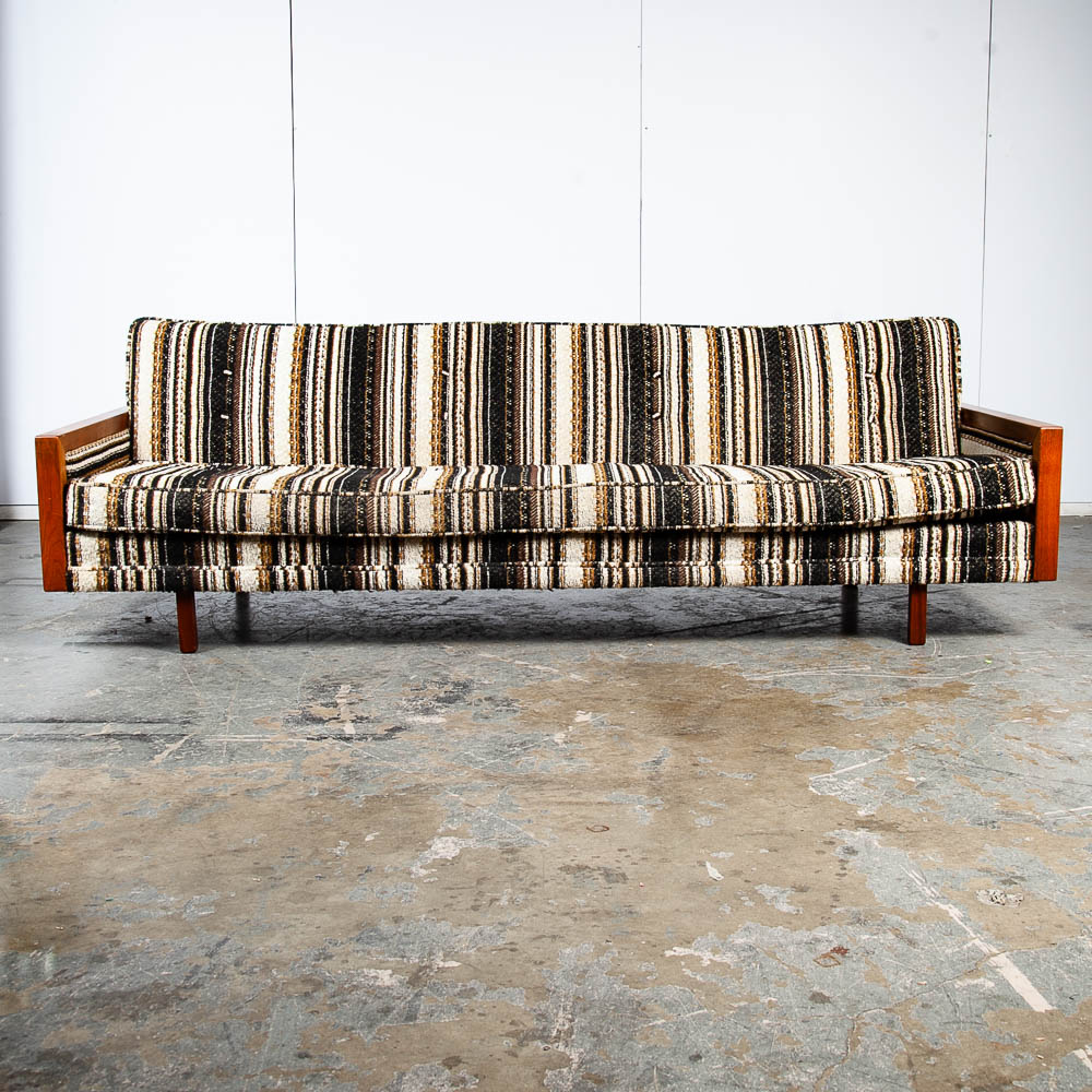 Mid Century Modern Daybed Sofa Couch Bed Cream Solid Walnut Restored 3 Seater NM Vintage - Image 2