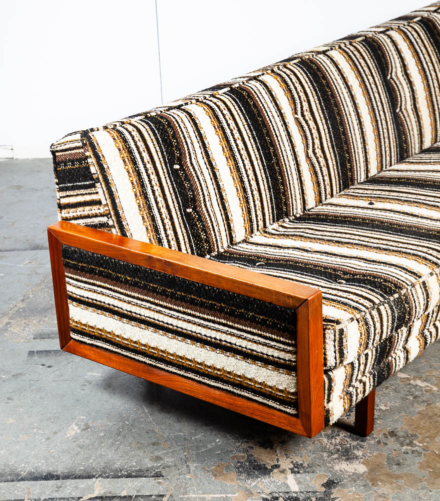 Mid Century Modern Daybed Sofa Couch Bed Cream Solid Walnut Restored 3 Seater NM Vintage - Image 9